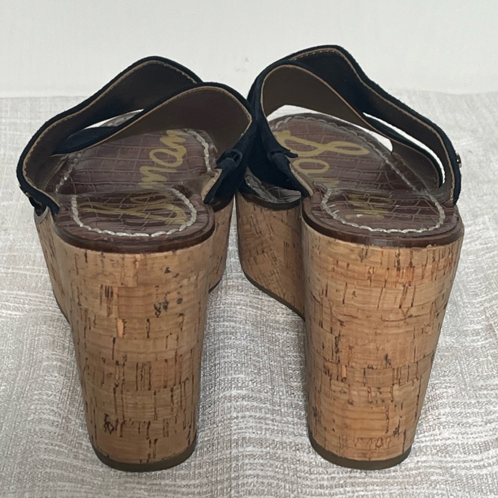 Sam Edelman Darlene Slip On Sandles Cork Look Platform Black Suede Upper Sz 9 - Picture 7 of 16